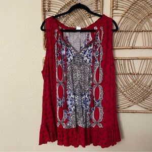 Bila Boho Top Blouse‎ Sleeveless Lightweight Festival Flowy Peplum Red XXL B45